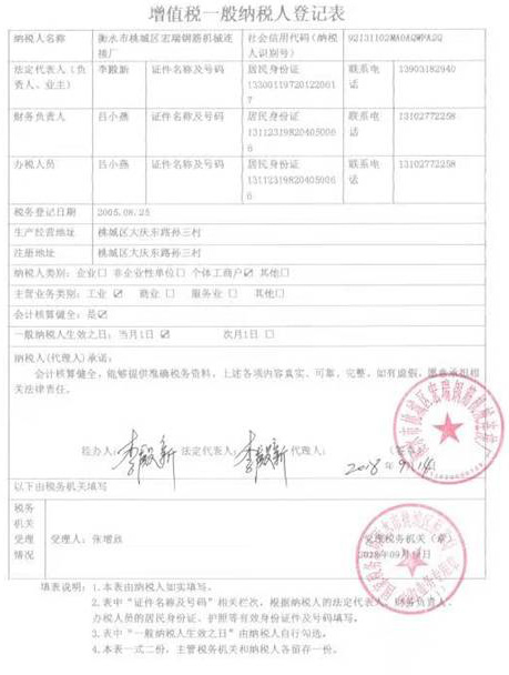 增值税一般纳税人登记表